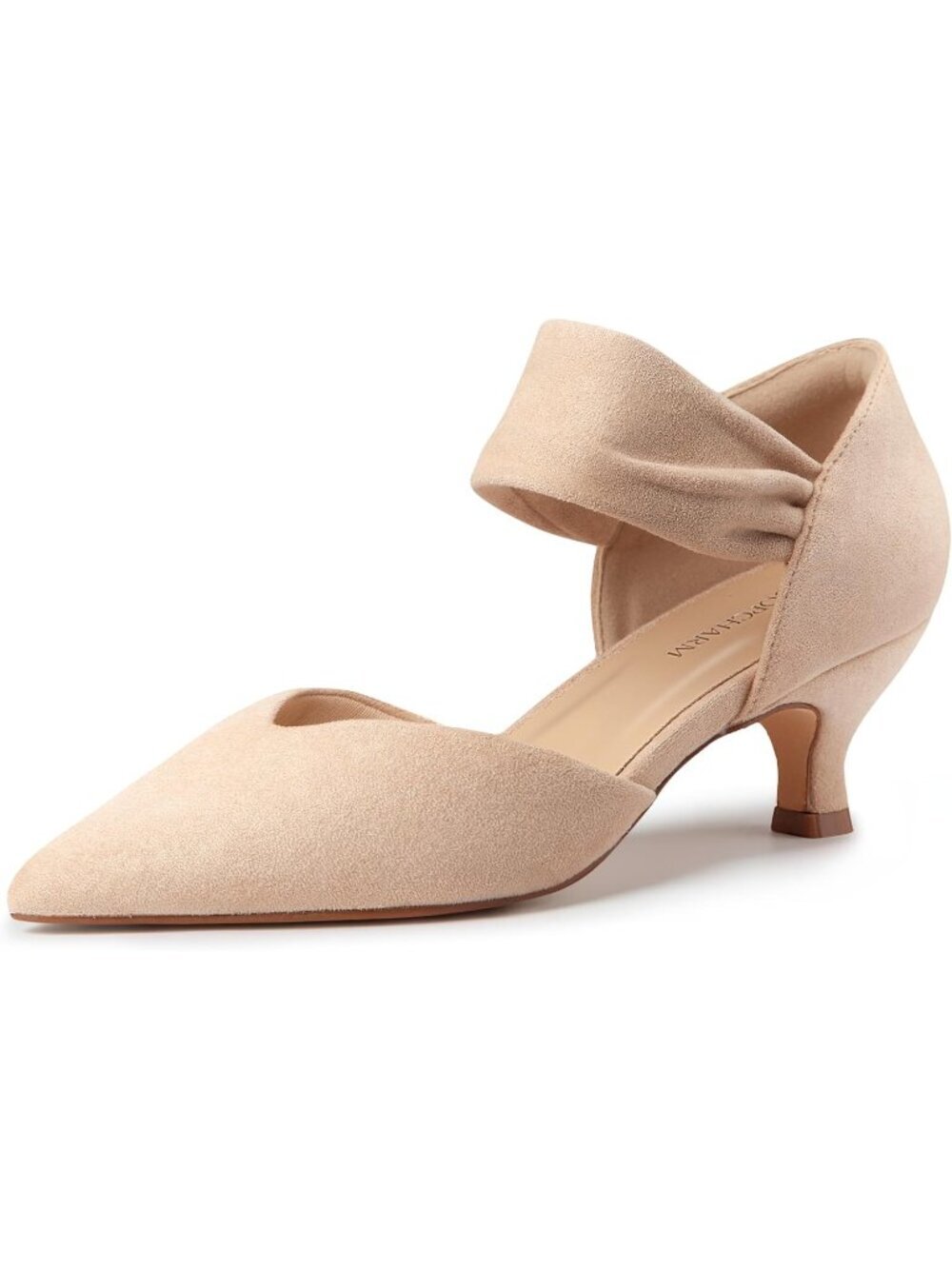〽️Women's Nude Suede Kitten Heels Closed Toe Ankle Strap Low Pumps Slip On Shoes